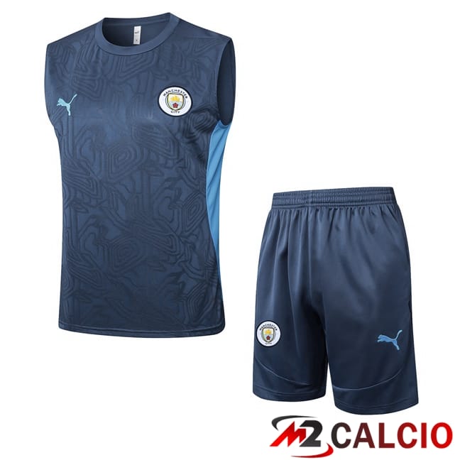 Maglie Calcio Personalizzate,Tute Calcio Squadre,Maglia Nazionale Italiana Calcio | Canotta Allenamento Manchester City + Pantaloncini Blu 2025/2026