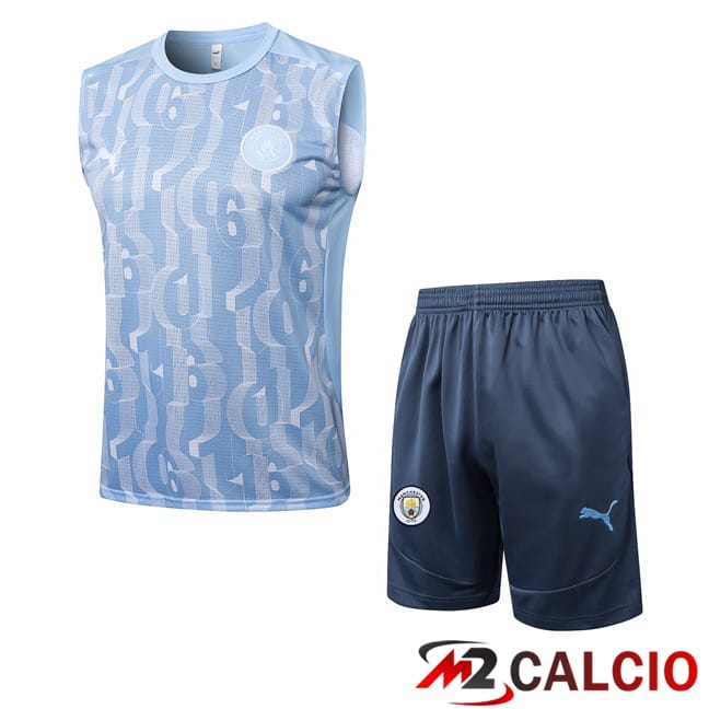 Maglie Calcio Personalizzate,Tute Calcio Squadre,Maglia Nazionale Italiana Calcio | Canotta Allenamento Manchester City + Pantaloncini Blu 2025/2026