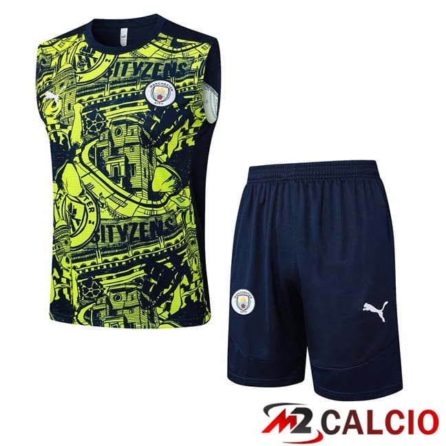 Maglie Calcio Personalizzate,Tute Calcio Squadre,Maglia Nazionale Italiana Calcio | Canotta Allenamento Manchester City + Pantaloncini Blu Reale Verde 2025/2029