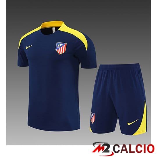 Maglie Calcio Personalizzate,Tute Calcio Squadre,Maglia Nazionale Italiana Calcio | Insieme T Shirt Allenamento Atletico Madrid Bambino Blu/Giallo 2025/2026