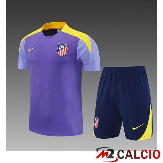Maglie Calcio Personalizzate,Tute Calcio Squadre,Maglia Nazionale Italiana Calcio | Insieme T Shirt Allenamento Atletico Madrid Bambino Viola/Giallo 2025/2026
