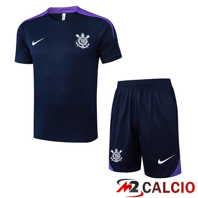 Maglie Calcio Personalizzate,Tute Calcio Squadre,Maglia Nazionale Italiana Calcio | Insieme T Shirt Allenamento Corinthians + Pantaloncini Blu Reale 2025/2026