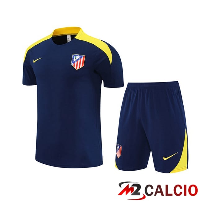 Maglie Calcio Personalizzate,Tute Calcio Squadre,Maglia Nazionale Italiana Calcio | Insieme T Shirt Allenamento Atletico Madrid + Pantaloncini Blu Reale 2025/2026