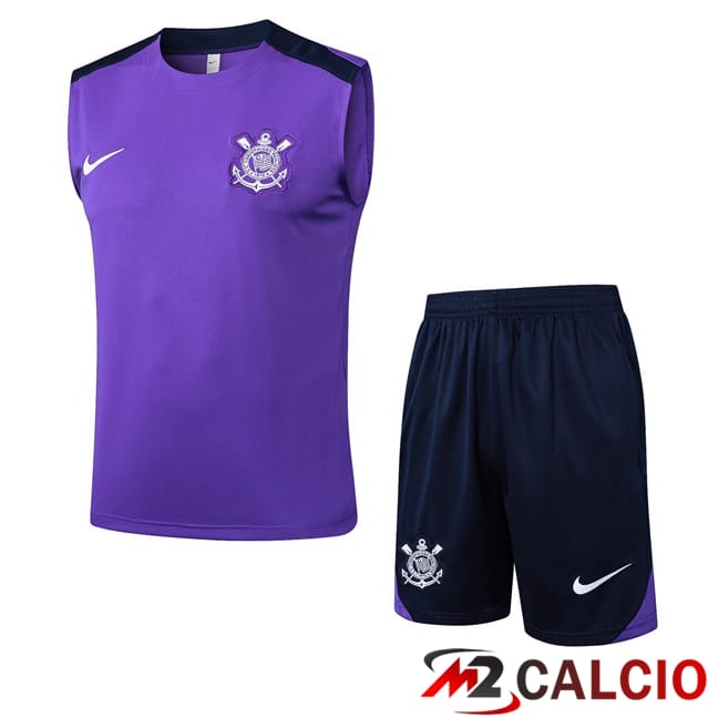 Maglie Calcio Personalizzate,Tute Calcio Squadre,Maglia Nazionale Italiana Calcio | Canotta Allenamento Corinthians + Pantaloncini Viola 2025/2026