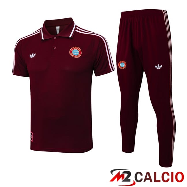 Maglie Calcio Personalizzate,Tute Calcio Squadre,Maglia Nazionale Italiana Calcio | Insieme Polo Bayern Monaco + Pantaloni Marrone 2025/2026