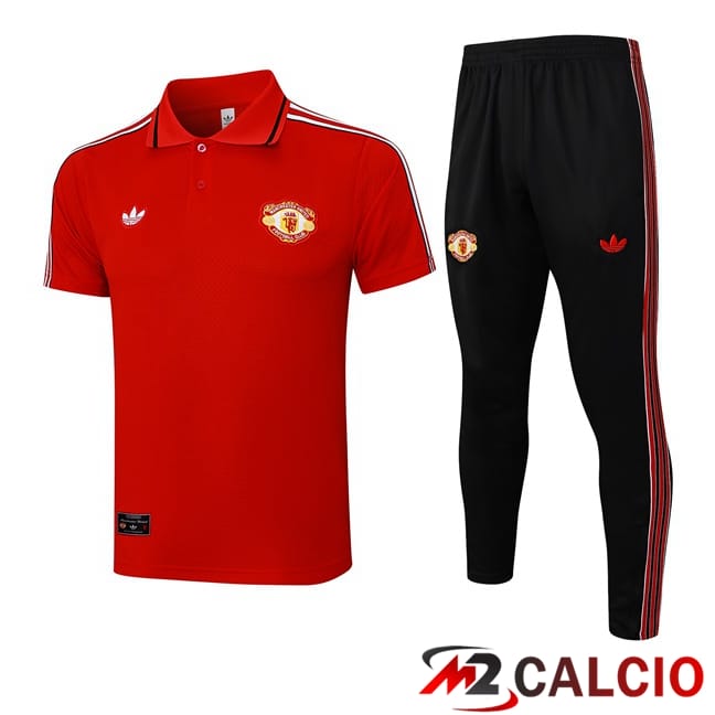 Maglie Calcio Personalizzate,Tute Calcio Squadre,Maglia Nazionale Italiana Calcio | Insieme Polo Manchester United + Pantaloni Rosso 2025/2026
