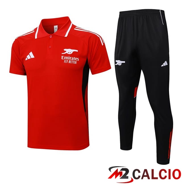 Maglie Calcio Personalizzate,Tute Calcio Squadre,Maglia Nazionale Italiana Calcio | Insieme Polo Arsenal + Pantaloni Rosso 2025/2026