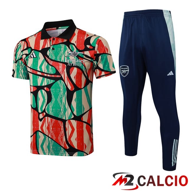 Maglie Calcio Personalizzate,Tute Calcio Squadre,Maglia Nazionale Italiana Calcio | Insieme Polo Arsenal + Pantaloni Rosso Verde 2025/2026