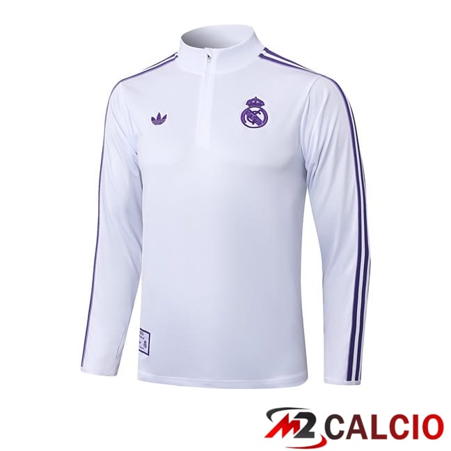 Maglie Calcio Personalizzate,Tute Calcio Squadre,Maglia Nazionale Italiana Calcio | Felpa Allenamento Real Madrid Bianco 2025/2026