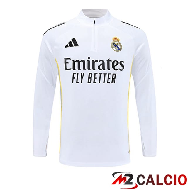 Maglie Calcio Personalizzate,Tute Calcio Squadre,Maglia Nazionale Italiana Calcio | Felpa Allenamento Real Madrid Bianco 2025/2026
