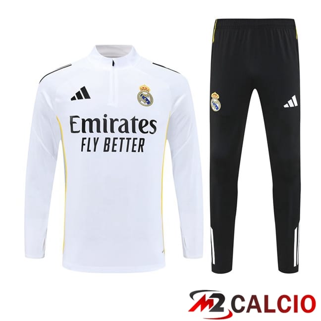 Maglie Calcio Personalizzate,Tute Calcio Squadre,Maglia Nazionale Italiana Calcio | Insieme Tuta Calcio Real Madrid Bianco 2025/2026
