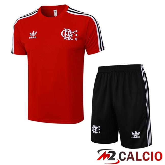Maglie Calcio Personalizzate,Tute Calcio Squadre,Maglia Nazionale Italiana Calcio | Insieme T Shirt Allenamento Flamengo + Pantaloncini Rosso 2025/2026