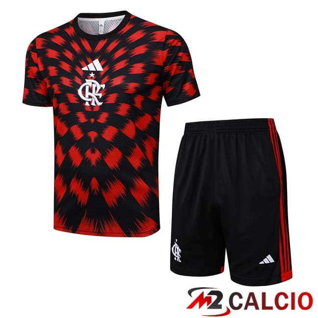 Maglie Calcio Personalizzate,Tute Calcio Squadre,Maglia Nazionale Italiana Calcio | Insieme T Shirt Allenamento Flamengo + Pantaloncini Rosso Nero 2025/2026