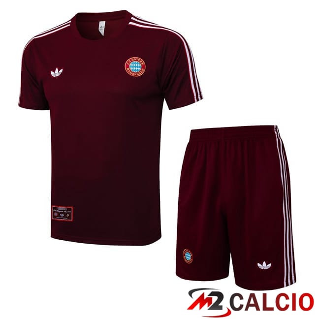 Maglie Calcio Personalizzate,Tute Calcio Squadre,Maglia Nazionale Italiana Calcio | Insieme T Shirt Allenamento Bayern Monaco + Pantaloncini Rosso 2025/2026