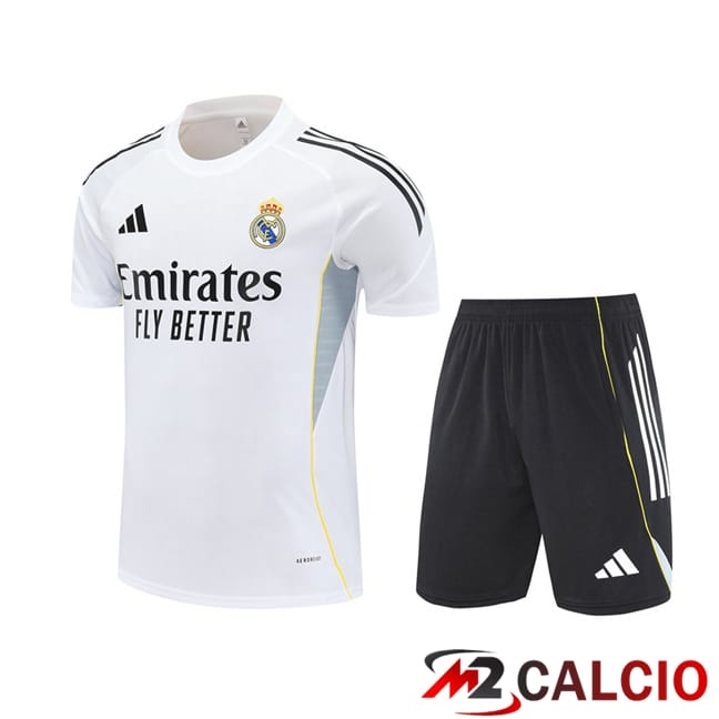 Insieme T Shirt Allenamento Real Madrid + Pantaloncini Bianco 2025/2026