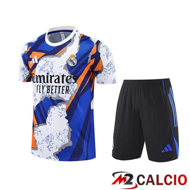 Insieme T Shirt Allenamento Real Madrid + Pantaloncini Bianco Blu 2025/2026