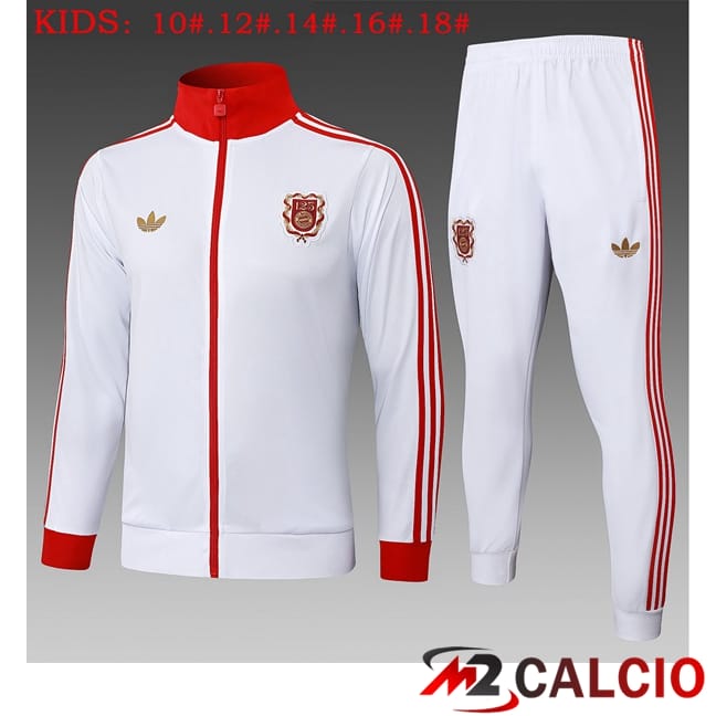 Maglie Calcio Personalizzate,Tute Calcio Squadre,Maglia Nazionale Italiana Calcio | Insieme Tuta Calcio - Giacca Bayern Monaco Bambino Bianco 2025/2026