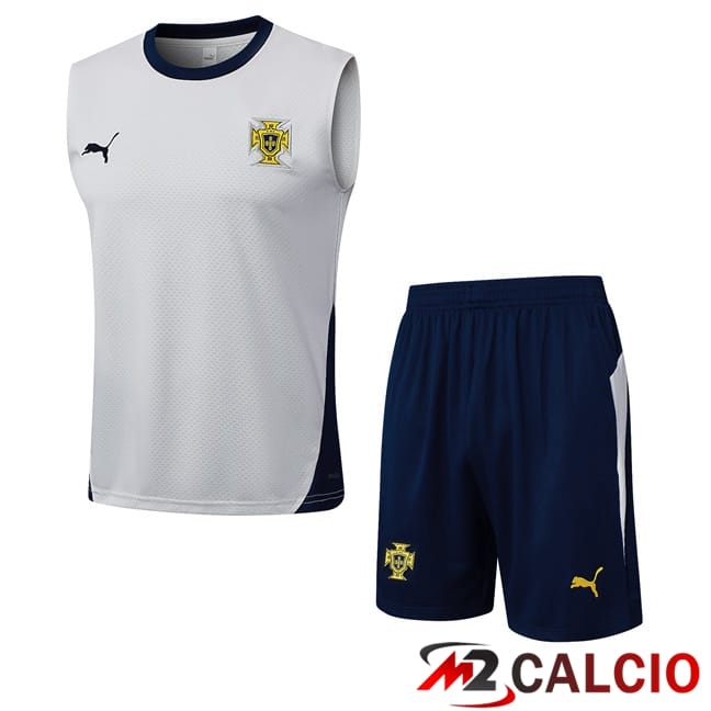 Maglie Calcio Personalizzate,Tute Calcio Squadre,Maglia Nazionale Italiana Calcio | Canotta Allenamento Portogallo + Pantaloncini Grigio 2025/2026
