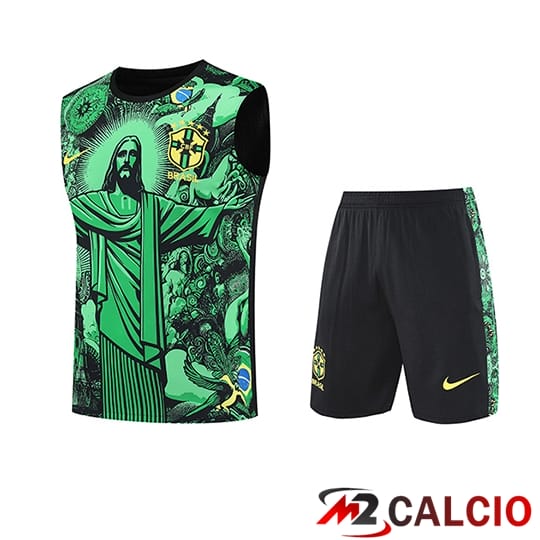 Maglie Calcio Personalizzate,Tute Calcio Squadre,Maglia Nazionale Italiana Calcio | Canotta Calcio Brasile Bambino Verde/Nero 2025/2026