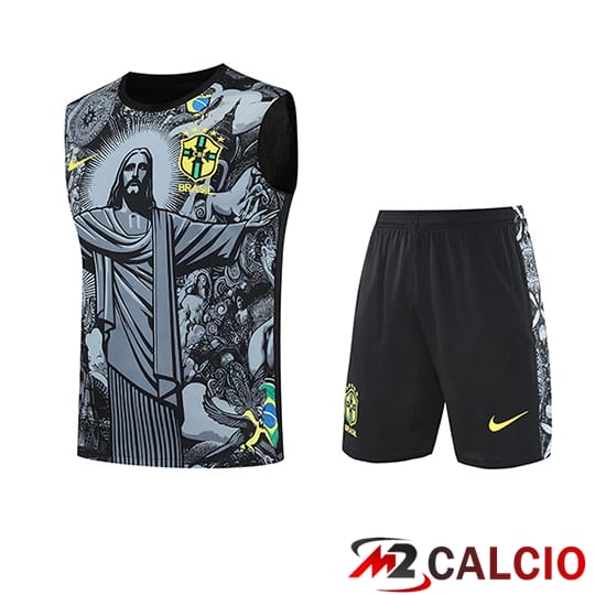 Maglie Calcio Personalizzate,Tute Calcio Squadre,Maglia Nazionale Italiana Calcio | Canotta Calcio Brasile Bambino Grigio/Nero 2025/2026