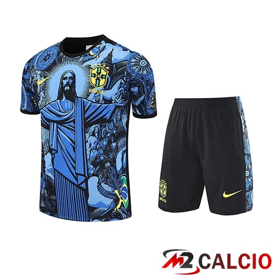Insieme T Shirt Allenamento Brasile Bambino Blu/Nero 2025/2026