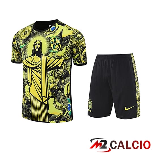 Insieme T Shirt Allenamento Brasile Bambino Giallo/Nero 2025/2026