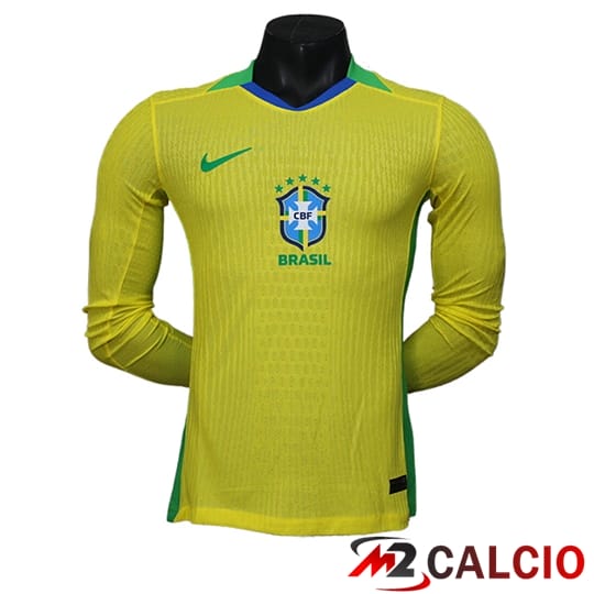 Maglie Calcio Personalizzate,Tute Calcio Squadre,Maglia Nazionale Italiana Calcio | Maglie Calcio Brasile Manica Lunga Prima 2025/2026