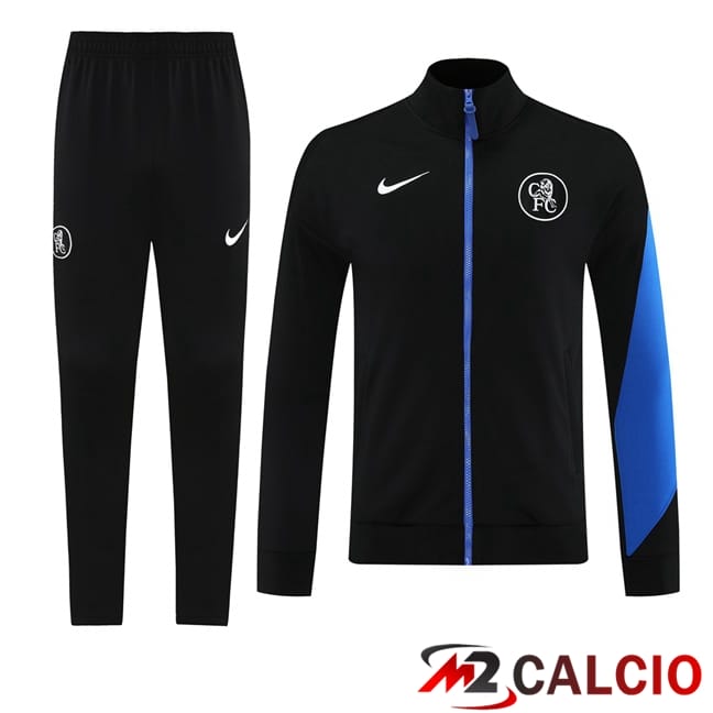 Maglie Calcio Personalizzate,Tute Calcio Squadre,Maglia Nazionale Italiana Calcio | Insieme Tuta Calcio - Giacca FC Chelsea Nero 2025/2026