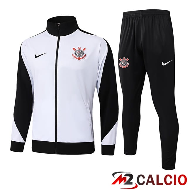 Maglie Calcio Personalizzate,Tute Calcio Squadre,Maglia Nazionale Italiana Calcio | Insieme Tuta Calcio - Giacca Corinthians Bianco 2025/2026
