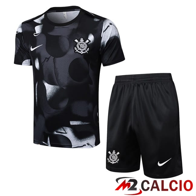Maglie Calcio Personalizzate,Tute Calcio Squadre,Maglia Nazionale Italiana Calcio | Insieme T Shirt Allenamento Corinthians + Pantaloncini Nero 2025/2026