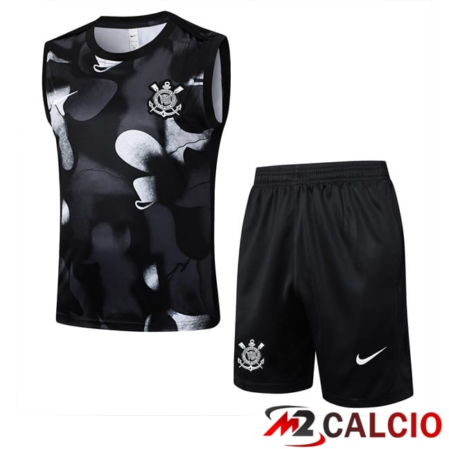 Maglie Calcio Personalizzate,Tute Calcio Squadre,Maglia Nazionale Italiana Calcio | Canotta Allenamento Corinthians + Pantaloncini Nero 2025/2026