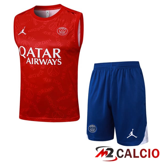 Maglie Calcio Personalizzate,Tute Calcio Squadre,Maglia Nazionale Italiana Calcio | Canotta Allenamento Jordan Paris PSG + Pantaloncini Rosso 2025/2026