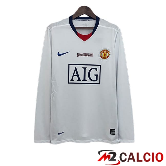 Maglie Calcio Personalizzate,Tute Calcio Squadre,Maglia Nazionale Italiana Calcio | Maglia Manchester United Retro Champions League Seconda Manica Lunga Bianco 2008-2009