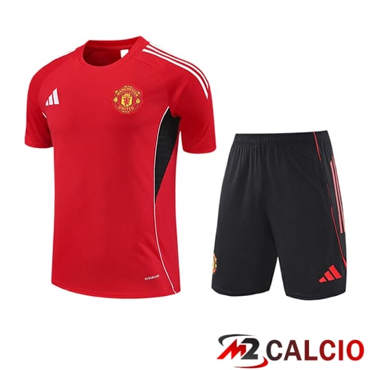 Insieme T Shirt Allenamento Manchester United Bambino Rosso/Nero 2025/2026