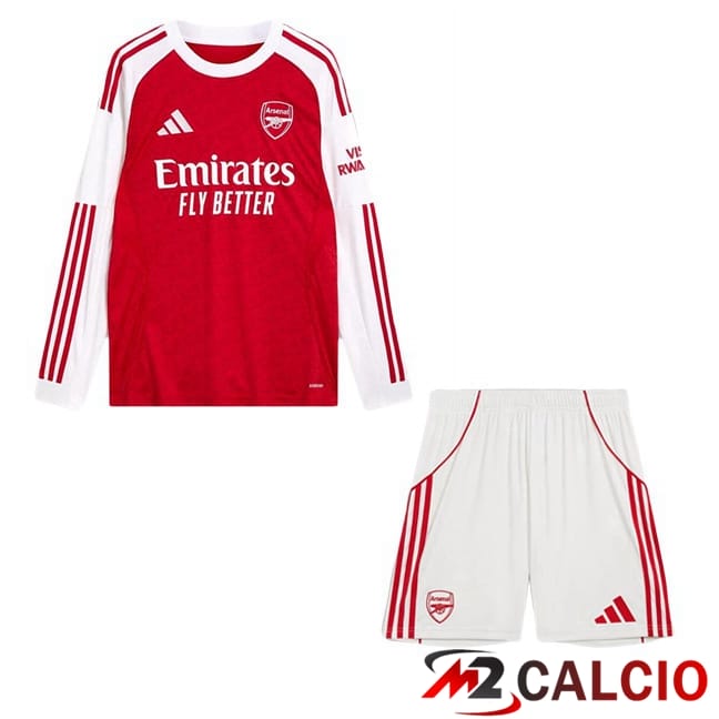 Maglie Calcio Personalizzate,Tute Calcio Squadre,Maglia Nazionale Italiana Calcio | Maglie Calcio Arsenal Bambino Prima Manica Lunga Rosso Bianco 2025/2026