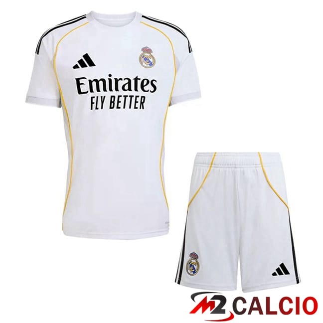 Maglie Calcio Personalizzate,Tute Calcio Squadre,Maglia Nazionale Italiana Calcio | Maglie Calcio Real Madrid Bambino Prima Bianco 2025/2026