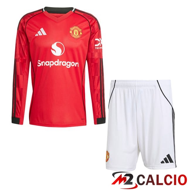 Maglie Calcio Personalizzate,Tute Calcio Squadre,Maglia Nazionale Italiana Calcio | Maglie Calcio Manchester United Bambino Prima Manica Lunga Rosso 2025/2026