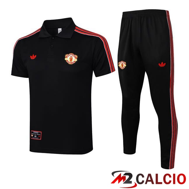 Maglie Calcio Personalizzate,Tute Calcio Squadre,Maglia Nazionale Italiana Calcio | Insieme Polo Manchester United + Pantaloni Nero 2025/2026