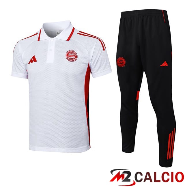 Maglie Calcio Personalizzate,Tute Calcio Squadre,Maglia Nazionale Italiana Calcio | Insieme Polo Bayern Monaco + Pantaloni Bianco 2025/2026