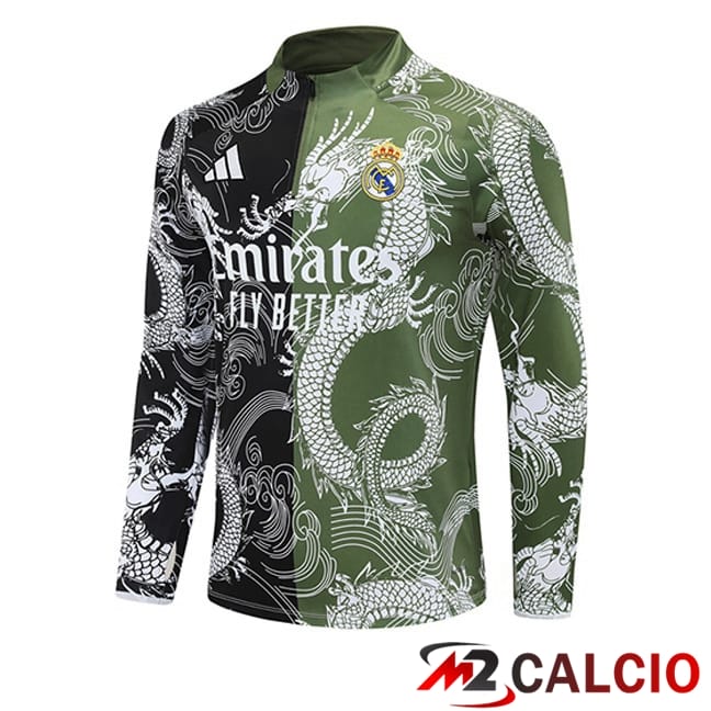 Maglie Calcio Personalizzate,Tute Calcio Squadre,Maglia Nazionale Italiana Calcio | Felpa Allenamento Real Madrid Nero Verde 2025/2026