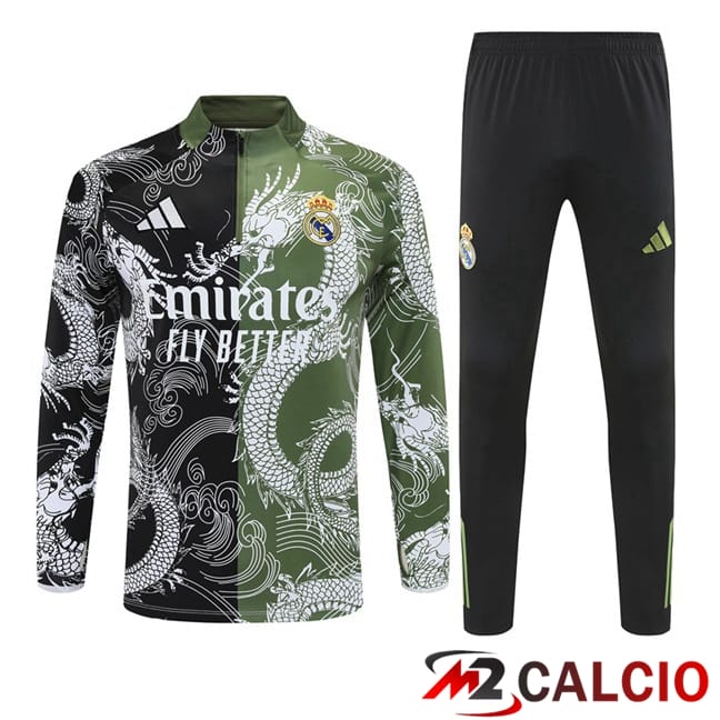 Maglie Calcio Personalizzate,Tute Calcio Squadre,Maglia Nazionale Italiana Calcio | Insieme Tuta Calcio Real Madrid Nero Verde 2025/2026