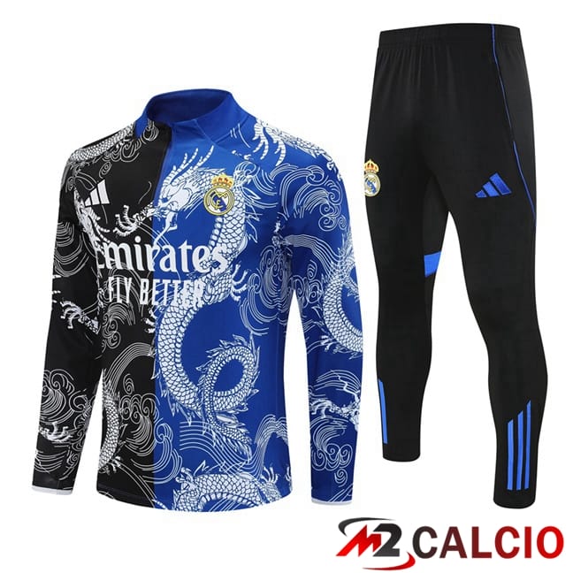 Maglie Calcio Personalizzate,Tute Calcio Squadre,Maglia Nazionale Italiana Calcio | Insieme Tuta Calcio Real Madrid Nero Blu 2025/2026