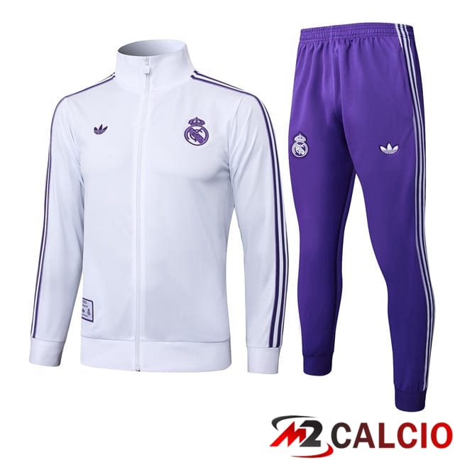 Maglie Calcio Personalizzate,Tute Calcio Squadre,Maglia Nazionale Italiana Calcio | Insieme Tuta Calcio - Giacca Real Madrid Bianco 2025/2026
