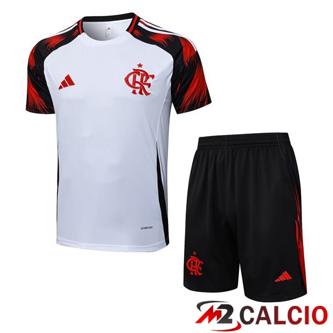 Maglie Calcio Personalizzate,Tute Calcio Squadre,Maglia Nazionale Italiana Calcio | Insieme T Shirt Allenamento Flamengo + Pantaloncini Bianco 2025/2026
