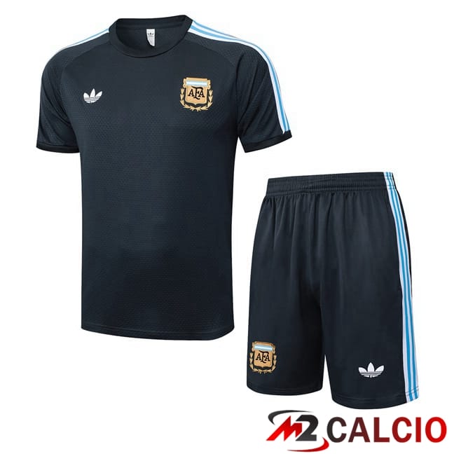 Maglie Calcio Personalizzate,Tute Calcio Squadre,Maglia Nazionale Italiana Calcio | Insieme T Shirt Allenamento Argentina + Pantaloncini Grigio 2025/2026