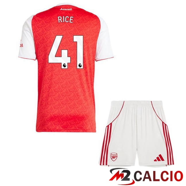 Maglie Calcio Personalizzate,Tute Calcio Squadre,Maglia Nazionale Italiana Calcio | Maglie Calcio Arsenal (RICE 41) Bambino Prima Rosso Bianco 2025/2026