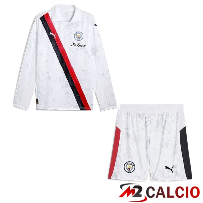 Maglie Calcio Personalizzate,Tute Calcio Squadre,Maglia Nazionale Italiana Calcio | Maglie Calcio Manchester City Club World Cup Bambino Prima Manica Lunga Bianco 2025/2026