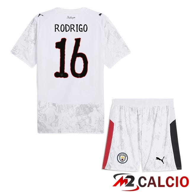 Maglie Calcio Personalizzate,Tute Calcio Squadre,Maglia Nazionale Italiana Calcio | Maglie Calcio Manchester City Club World Cup (Rodrigo 16) Bambino Prima Bianco 2025/2026