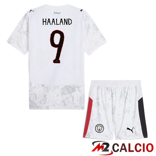 Maglie Calcio Personalizzate,Tute Calcio Squadre,Maglia Nazionale Italiana Calcio | Maglie Calcio Manchester City Club World Cup (Erling Haaland 9) Bambino Prima Bianco 2025/2026