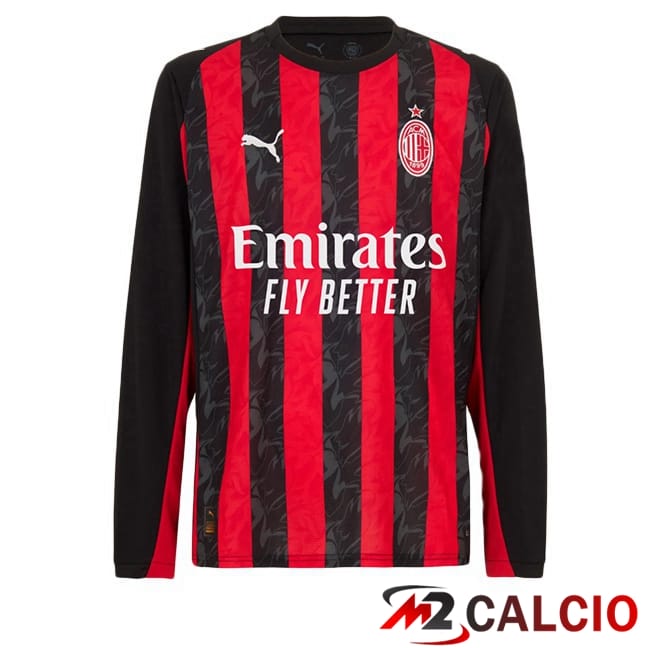 Maglie Calcio AC Milan Prima Manica Lunga Rosso Nero 2025/2026